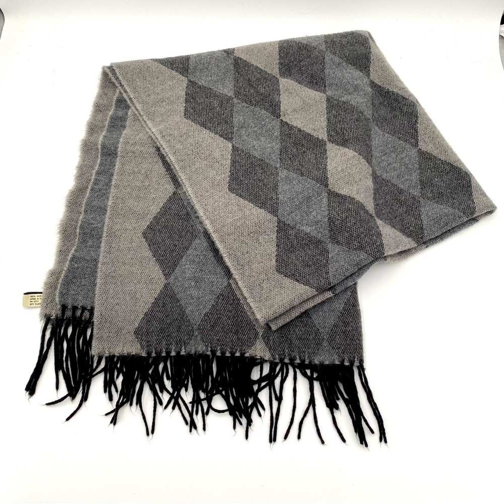 Amanda Smith Argyle Print Fringe Tassel Blanket Scarf Wrap Comfy Cozy Winter‎ OS